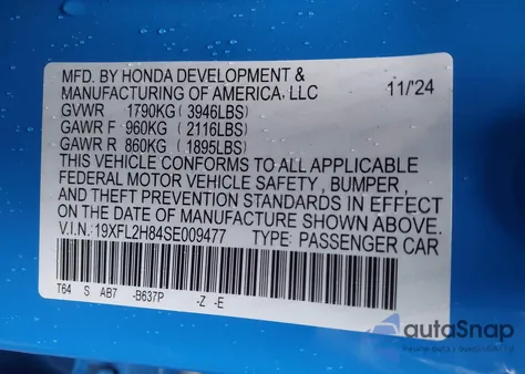 2025 Honda Civic Sport from USA, damaged, VIN 19XFL2H84SE009477